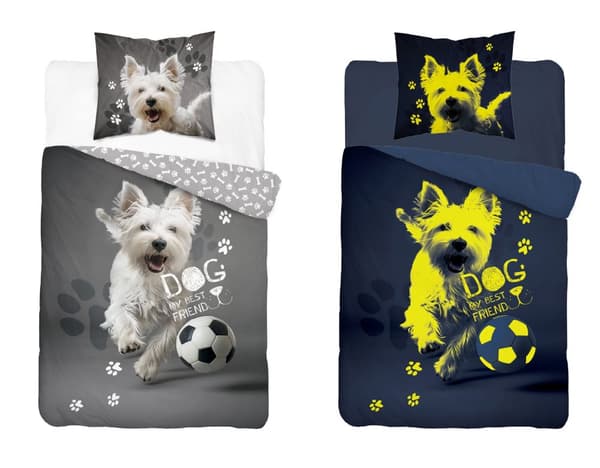 Sängkläder som lyser i mörkret 140x200 West Terrier med boll