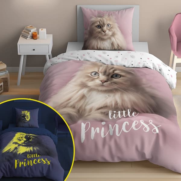 Sängkläder som lyser i mörkret 140x200 Kitty Little Princess