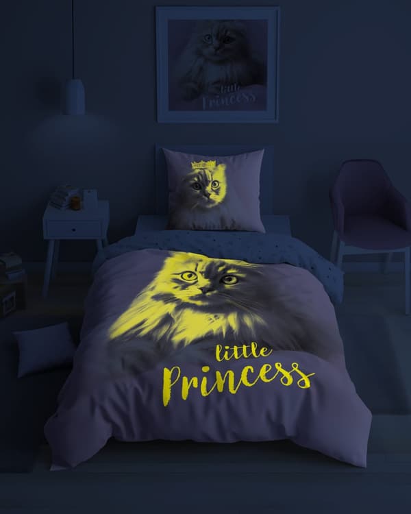 Sängkläder som lyser i mörkret 140x200 Kitty Little Princess