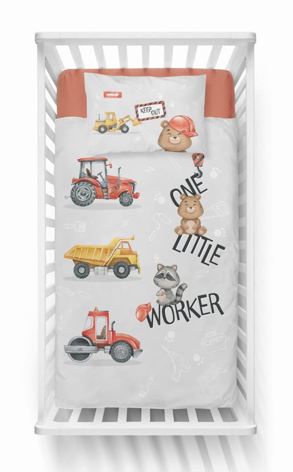 Vauvan vuodevaatteet 90x120 Kaivinkone Construction COTTON