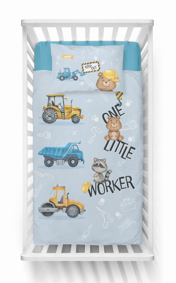 Babysängkläder 90x120 Grävmaskin Bygg blå BOMULL
