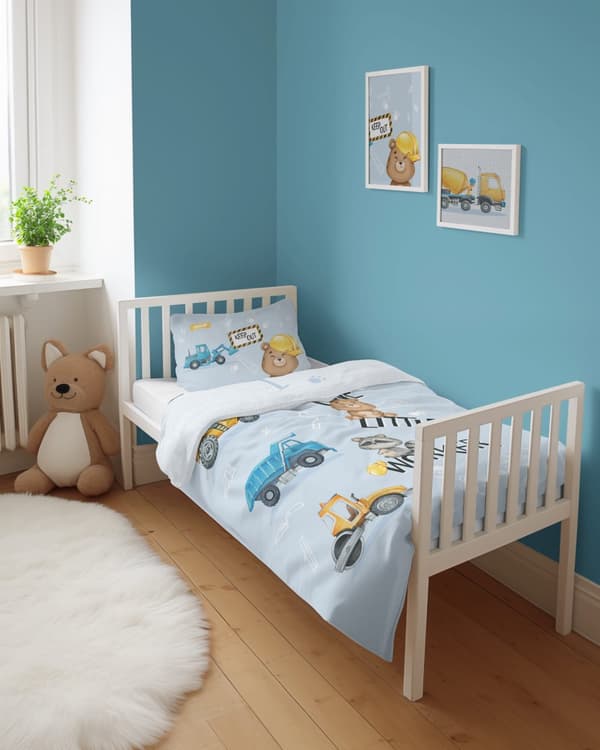 Babysängkläder 90x120 Grävmaskin Bygg blå BOMULL