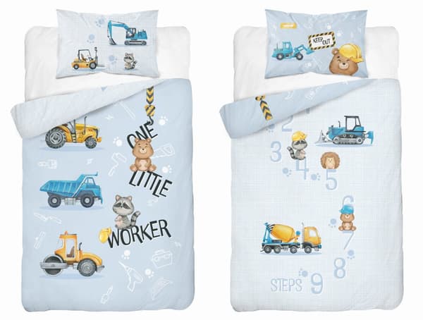 Babysängkläder 90x120 Grävmaskin Bygg blå BOMULL