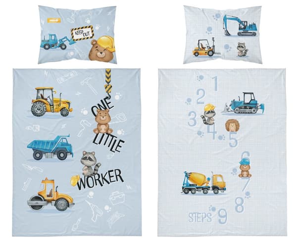 Babysängkläder 90x120 Grävmaskin Bygg blå BOMULL