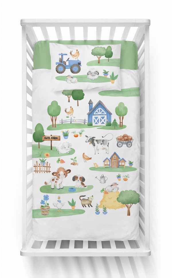 Babysengetøj 90x120 Traktor Farm Bomuld