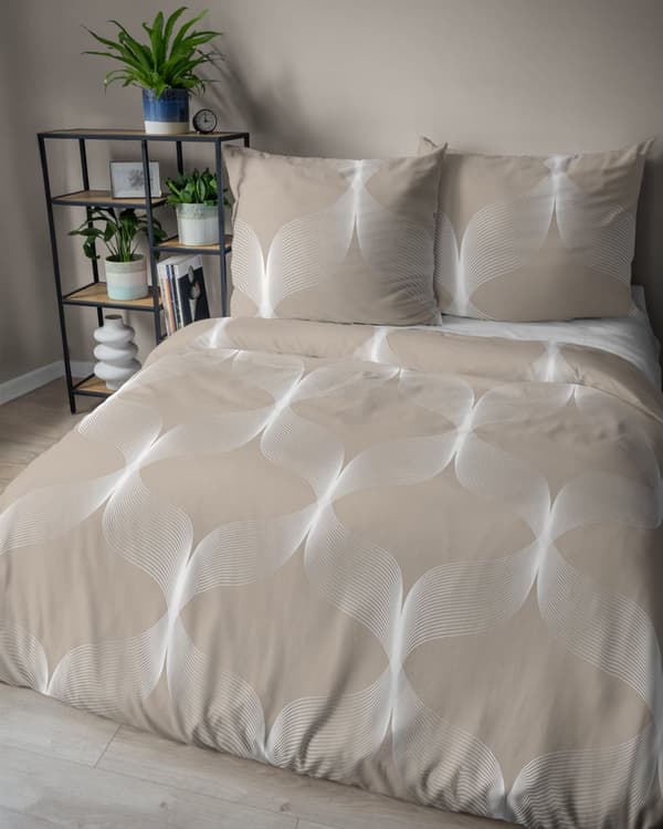 Bomullssängkläder 160x200 Geometrisk Mosaik Beige