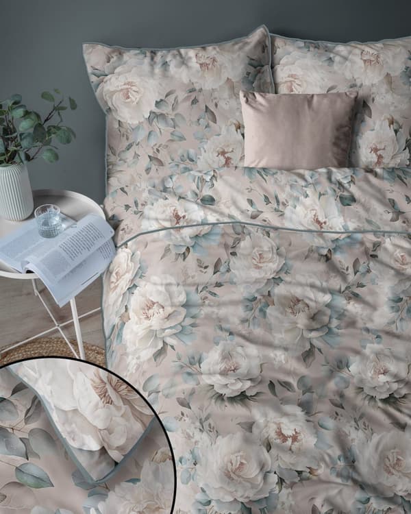 Vuodevaate 160x200 La Perkale beigen ja sinisen sävyissä Premium Cotton