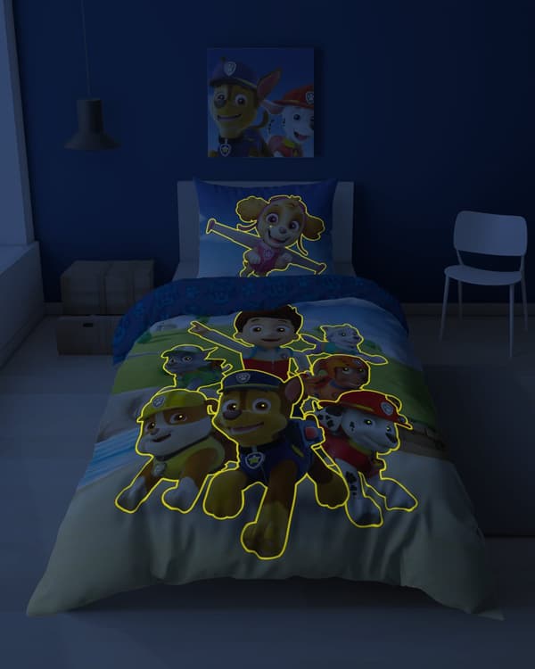 Sängkläder som lyser i mörkret 160x200 PAW PATROL Valpar