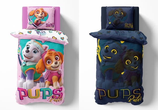 Sängkläder som lyser i mörkret 160x200 PAW PATROL Valpar Rosa