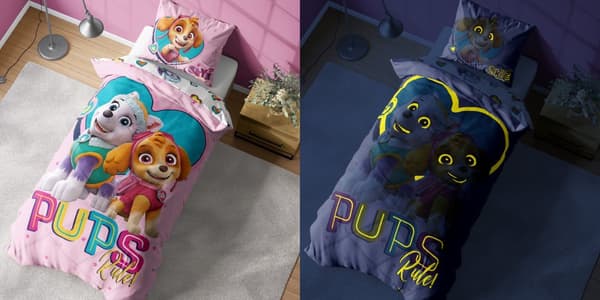 Sängkläder som lyser i mörkret 160x200 PAW PATROL Valpar Rosa