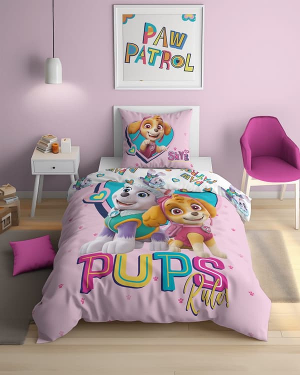Sängkläder som lyser i mörkret 160x200 PAW PATROL Valpar Rosa
