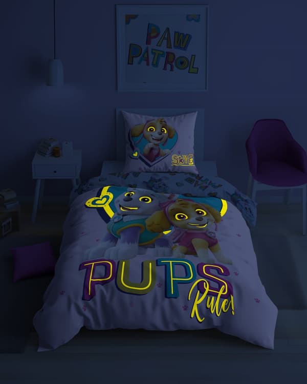Sängkläder som lyser i mörkret 160x200 PAW PATROL Valpar Rosa