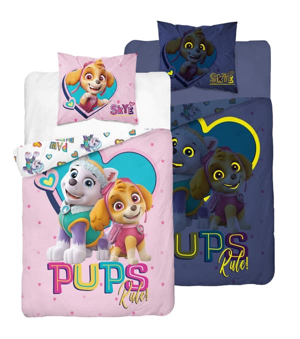 Sängkläder som lyser i mörkret 160x200 PAW PATROL Valpar Rosa