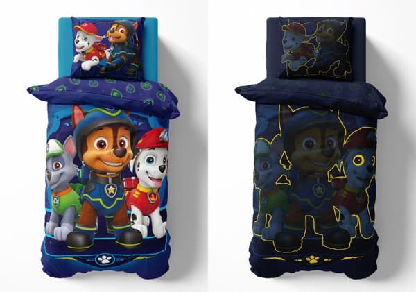 Sängkläder som lyser i mörkret 160x200 PAW PATROL Chase Puppies Blå