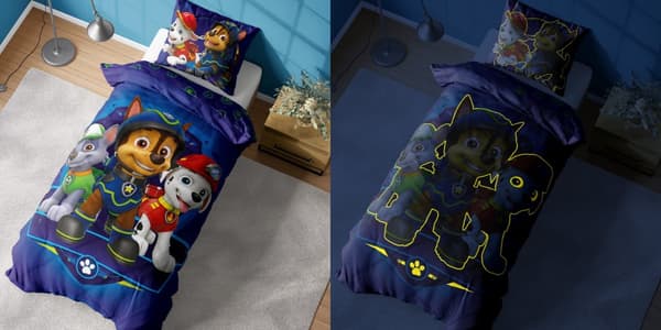 Sängkläder som lyser i mörkret 160x200 PAW PATROL Chase Puppies Blå
