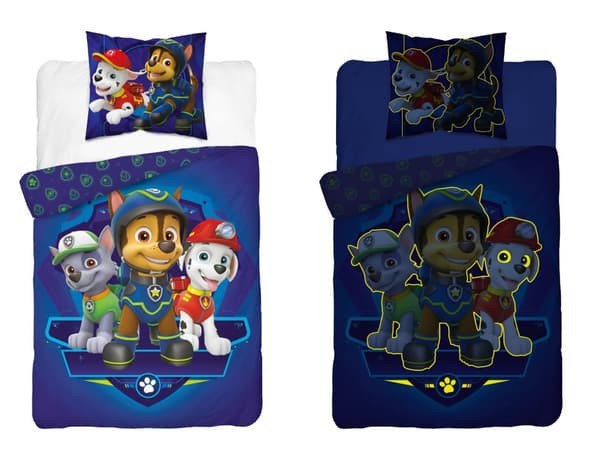 Sängkläder som lyser i mörkret 160x200 PAW PATROL Chase Puppies Blå
