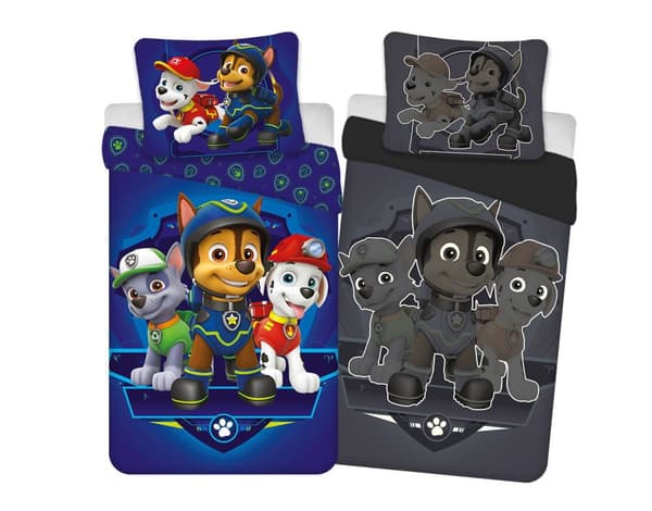 Sängkläder som lyser i mörkret 160x200 PAW PATROL Chase Puppies Blå
