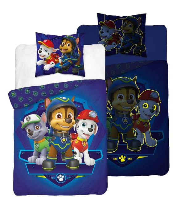 Sängkläder som lyser i mörkret 160x200 PAW PATROL Chase Puppies Blå