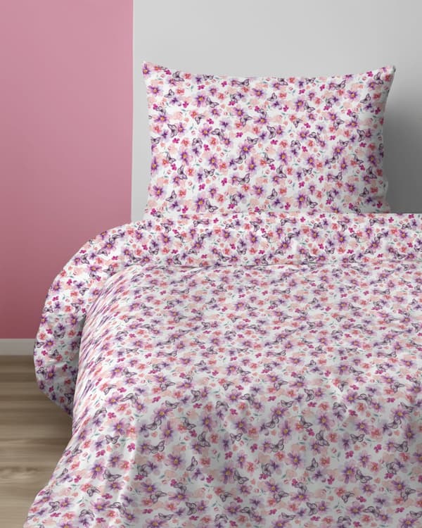 Barnsängkläder 140x200 Fjärilar i rosa blommor XOXO Dreams