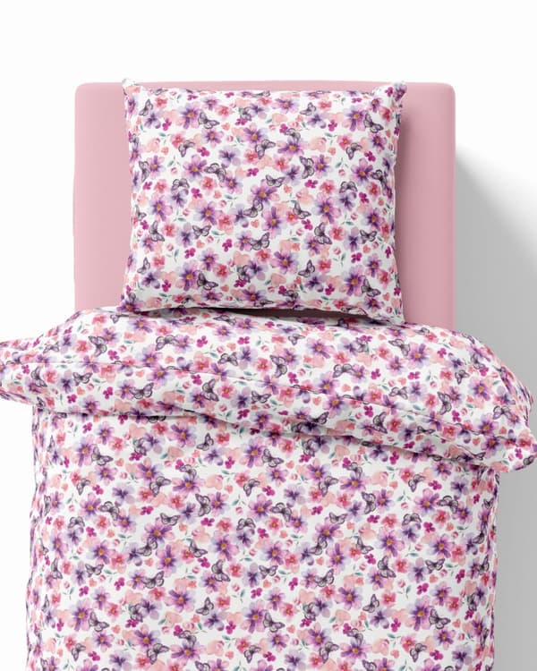 Barnsängkläder 140x200 Fjärilar i rosa blommor XOXO Dreams