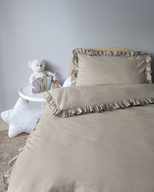 Babysängkläder med volanger 100x135 bomull 2-delat mörkbeige taupe