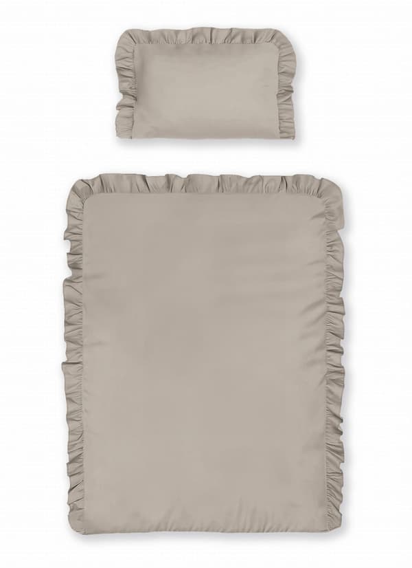 Babysängkläder med volanger 100x135 bomull 2-delat mörkbeige taupe