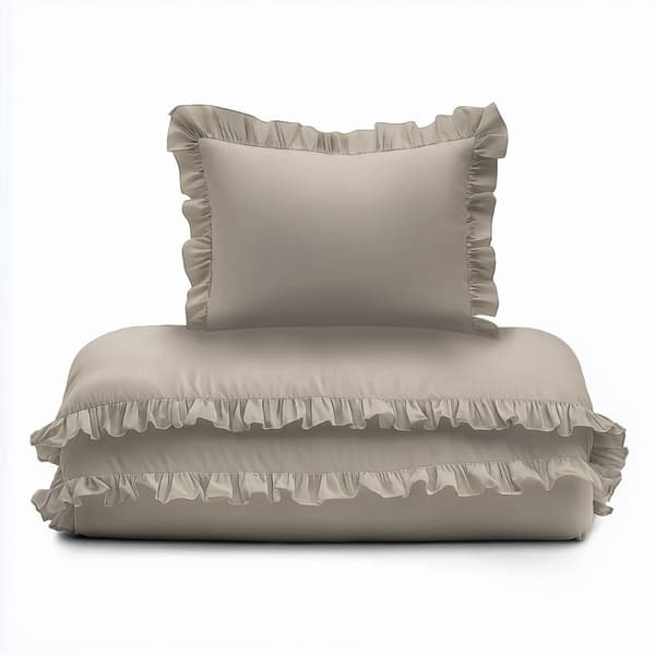 Babysängkläder med volanger 100x135 bomull 2-delat mörkbeige taupe