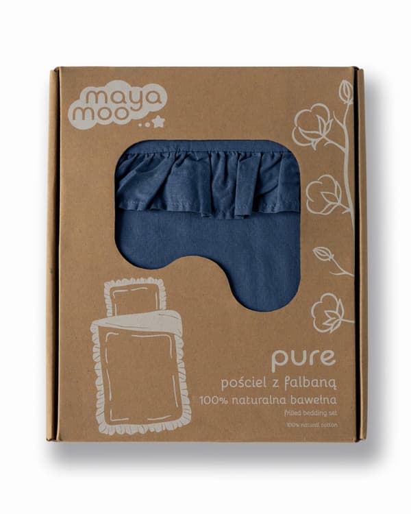 Babysängkläder med volanger 100x135 bomull 2-delat marinblått denim