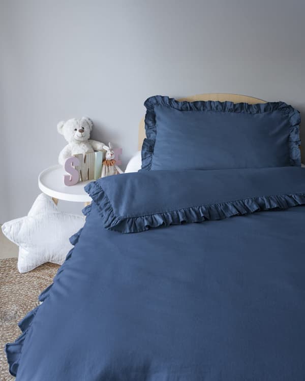 Babysängkläder med volanger 90x120 bomull 2-delat marinblå denim