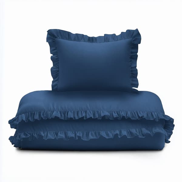 Babysängkläder med volanger 90x120 bomull 2-delat marinblå denim