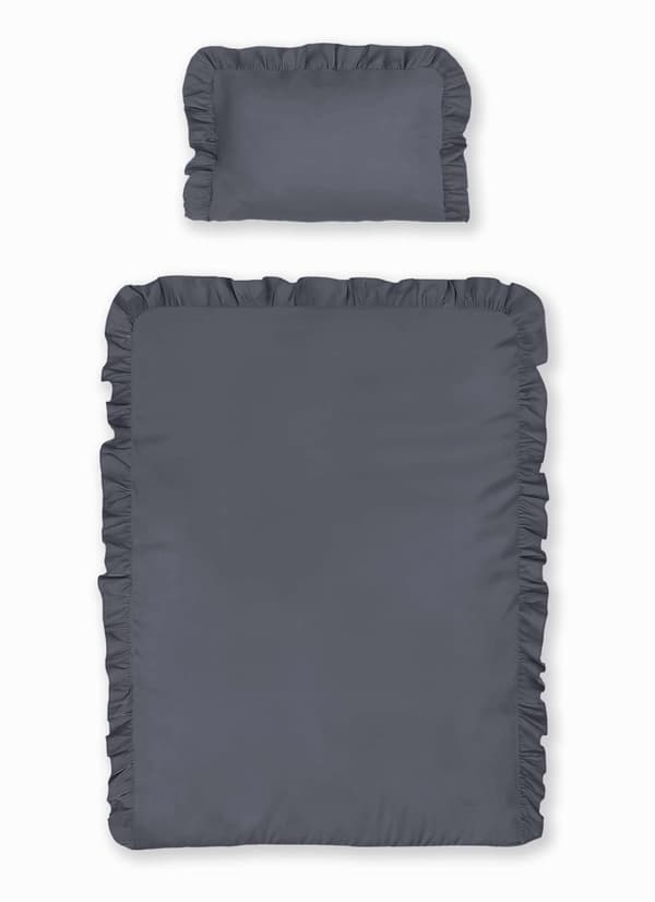 Babysängkläder med volanger 90x120 bomull 2-delat mörkgrå grafitgrå