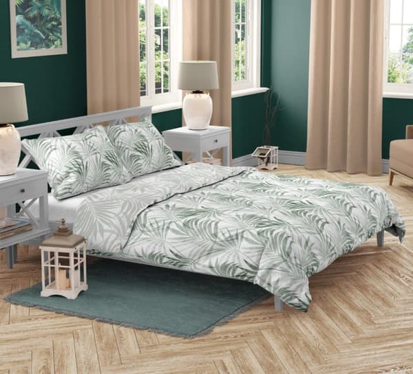 Satinsängkläder 160x200 Milagro Löv Blommor Mintgrön