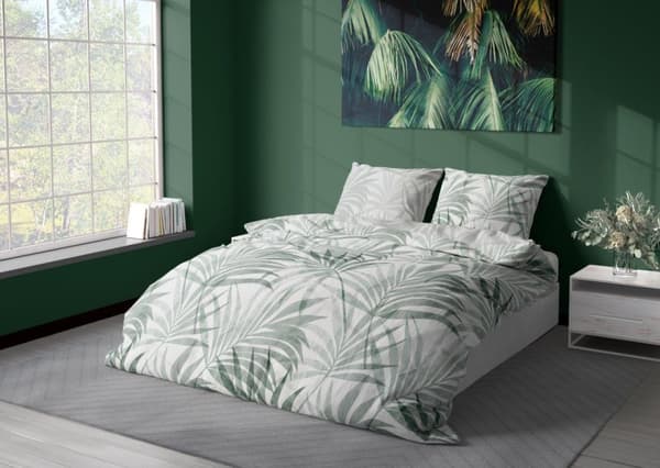 Satinsängkläder 160x200 Milagro Löv Blommor Mintgrön