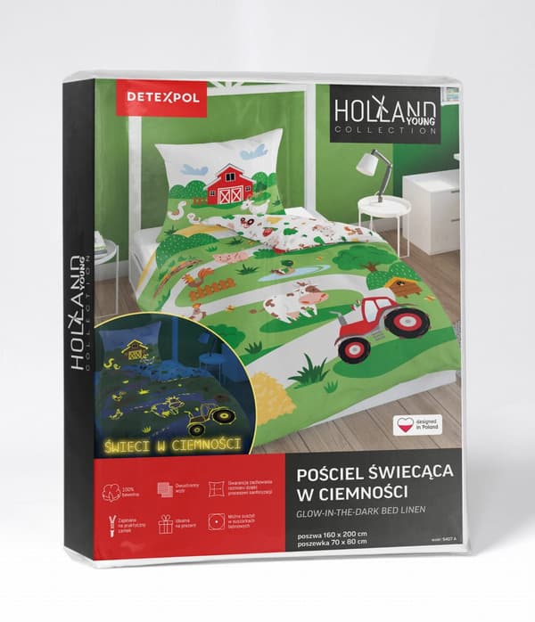 Sängkläder som lyser i mörkret 140x200 Röd lantbrukstraktor