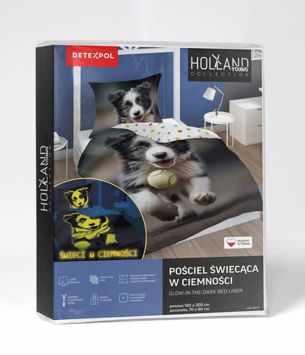 Sängkläder Självlysande 140x200 Border Cola Hund med boll