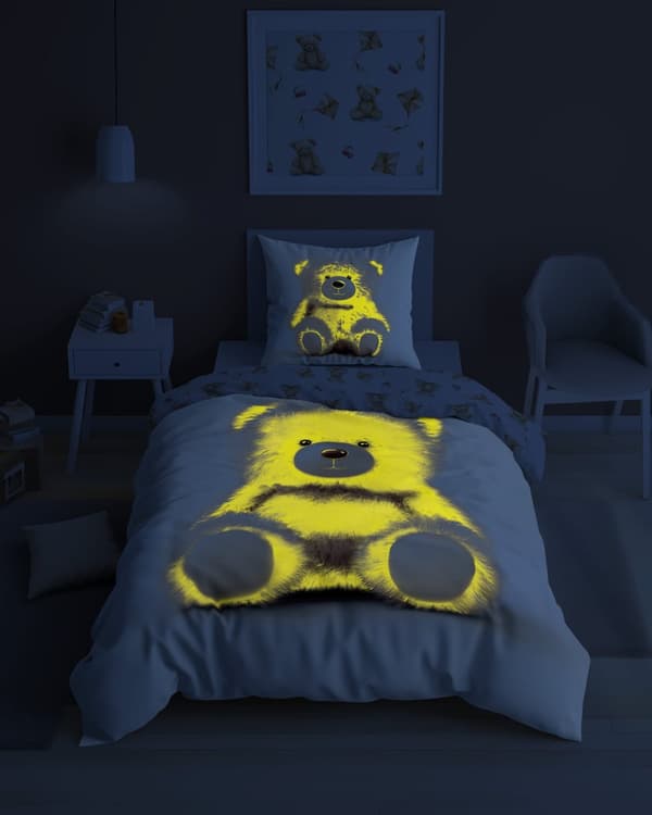 Sängkläder som lyser i mörkret 140x200 Nallebjörn Godnatt