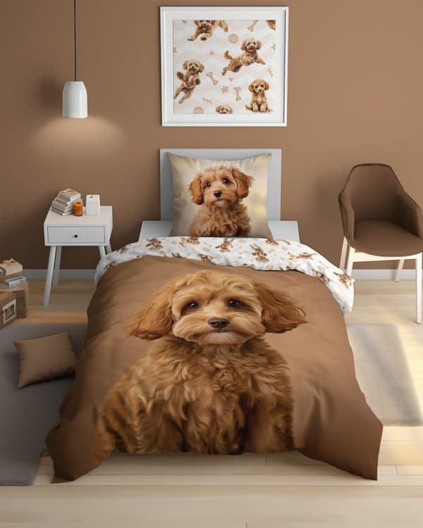 Sängkläder som lyser i mörkret 160x200 Pudelek hund brun