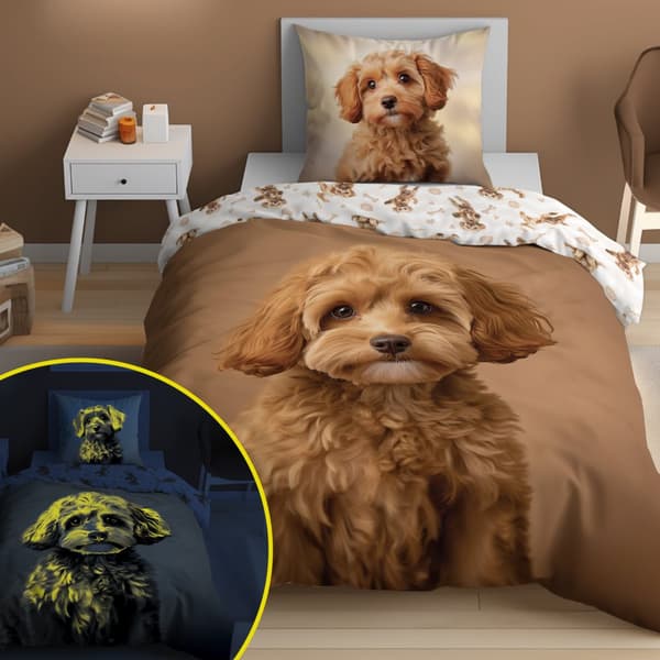 Sängkläder som lyser i mörkret 160x200 Pudelek hund brun