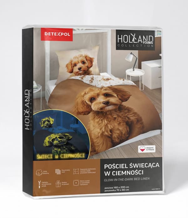 Sängkläder som lyser i mörkret 160x200 Pudelek hund brun