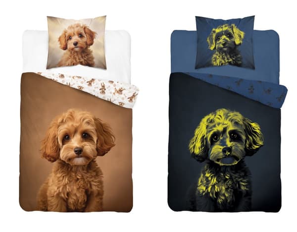 Sängkläder som lyser i mörkret 160x200 Pudelek hund brun