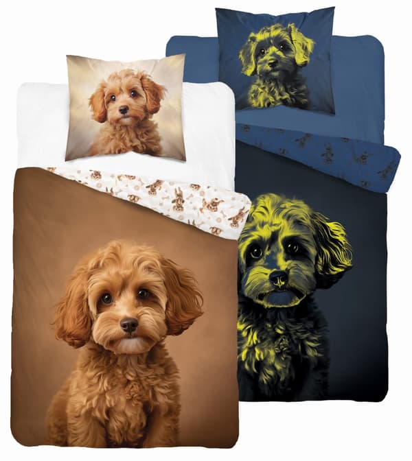 Sängkläder som lyser i mörkret 160x200 Pudelek hund brun