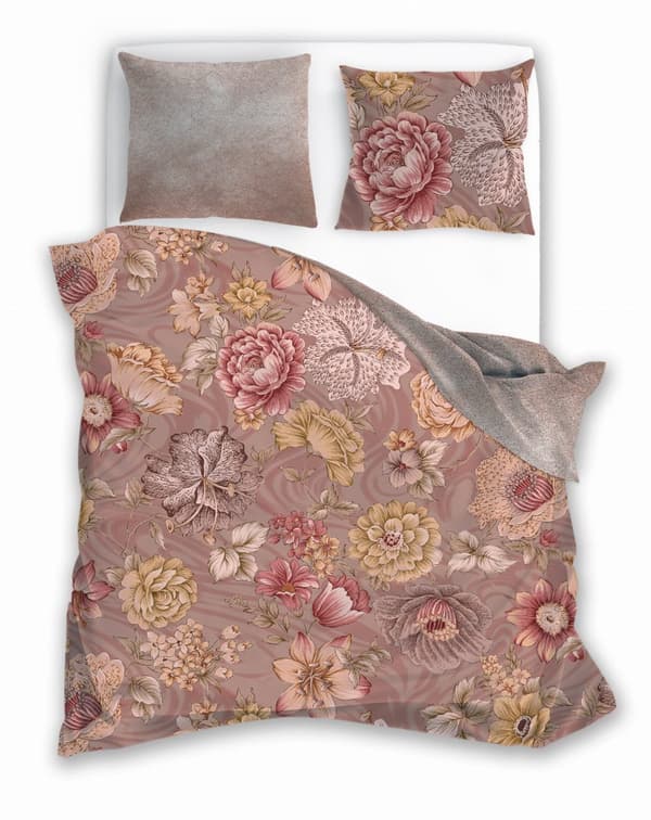 Satinsängkläder 140x200 Digitaltryckta Nobile Flowers Puderrosa