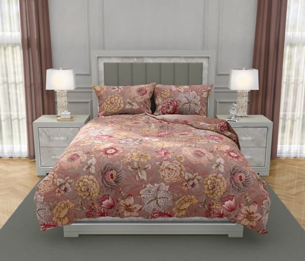 Satiinivuodevaatteet 160x200 Digitaalisesti painetut Nobile Flowers -puuteripinkki