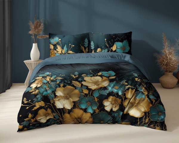 Hollandsk Sengetøj 160x200 Blomster Farverige Hollandsk Turkis Premium