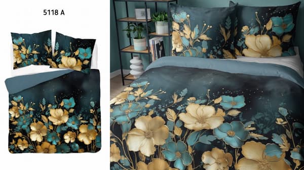 Hollandsk Sengetøj 160x200 Blomster Farverige Hollandsk Turkis Premium