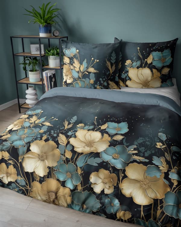 Hollandsk Sengetøj 160x200 Blomster Farverige Hollandsk Turkis Premium