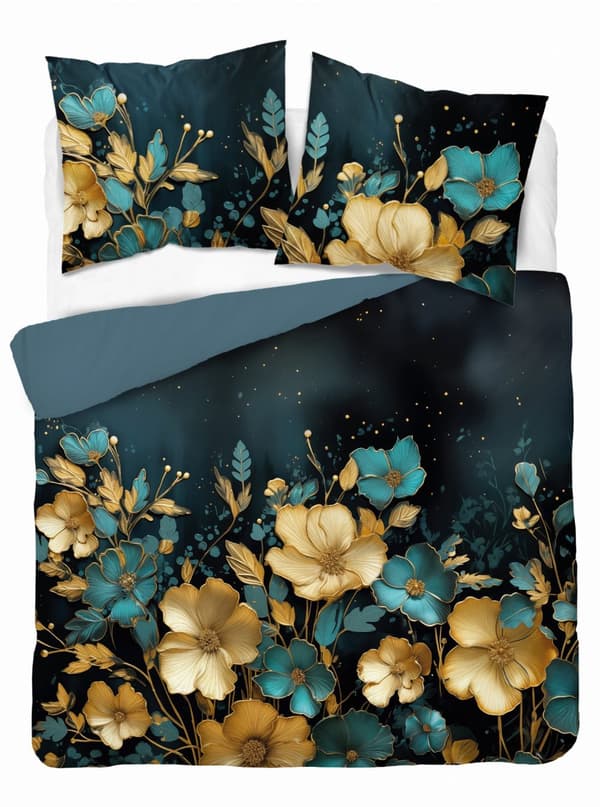 Hollandsk Sengetøj 160x200 Blomster Farverige Hollandsk Turkis Premium
