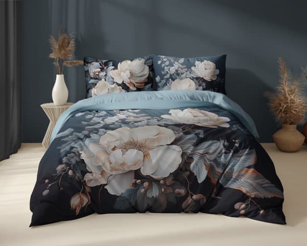 Hollantilainen vuodevaateliina 160x200 Vaaleanpunaiset kukat turkoosilla pohjalla, Holland Premium