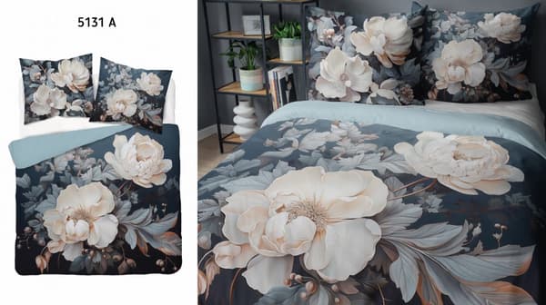 Hollantilainen vuodevaateliina 160x200 Vaaleanpunaiset kukat turkoosilla pohjalla, Holland Premium