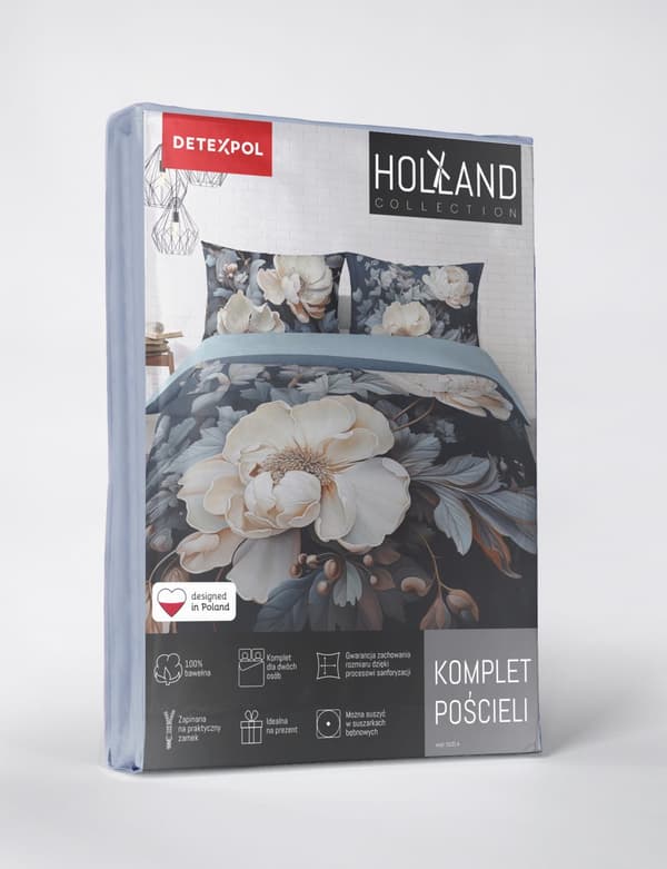 Hollantilainen vuodevaateliina 160x200 Vaaleanpunaiset kukat turkoosilla pohjalla, Holland Premium